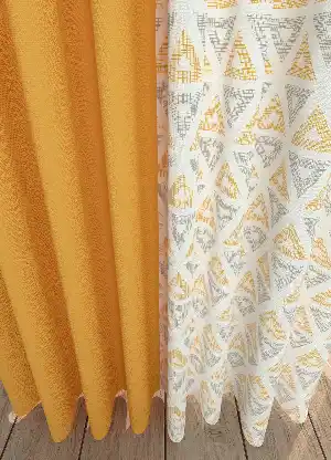Dökümlü Kumaştan Kombinli Geniş En Modern Desenli Fon Perde 1. Kalite